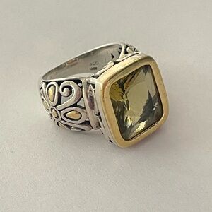 John Hardy Batu Collection Lemon Citrine Sterling & 18k Ring - size 6 1/2